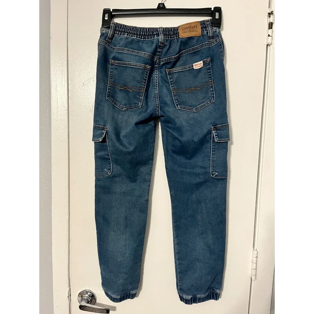 Signature by Levi Strauss Boys Medium Wash Jogger Cargo Jeans Size M 10-12